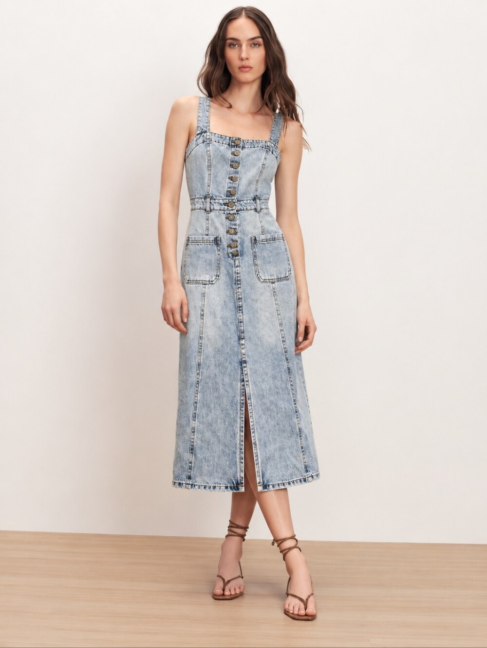 Habitual Acid Washed Denim Midi Dress Size XS Blue Button Front EUC